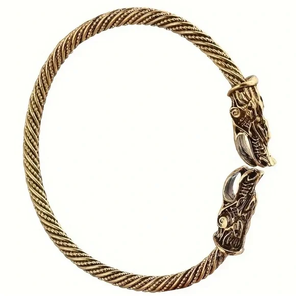 NEW Dragon Head Zodiac Men’s Gold 14k Retro Style Open Bracelet Unisex Bangle